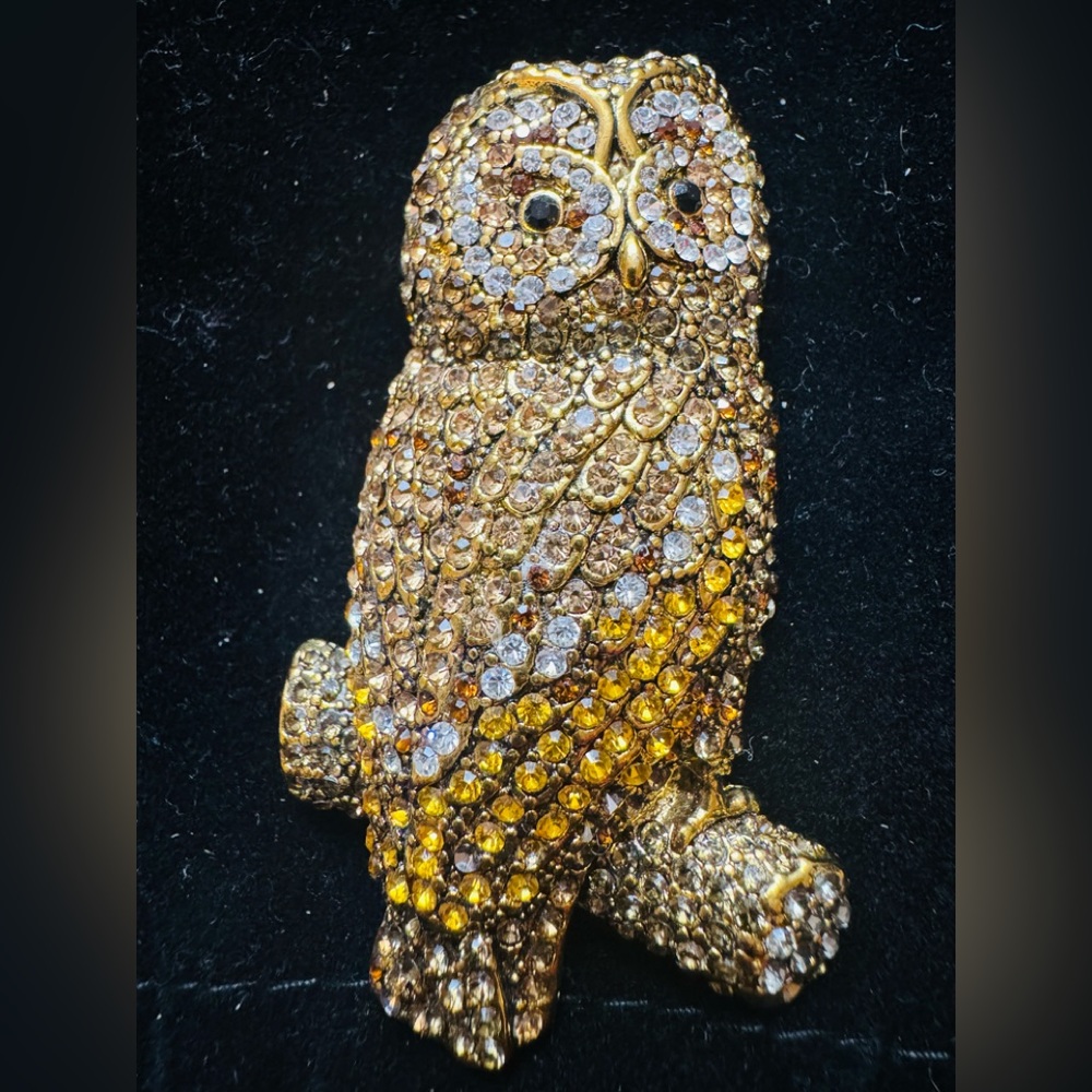 RARE VINTAGE JOAN RIVERS FULL PAVE RHINESTONE OWL PIN BROOCH  ~  2.75"